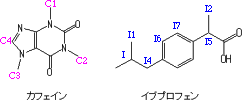 図1　カフェイン、イブプロフェン構造式