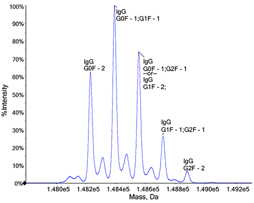 デコンボリューション後のMSスペクトルのグラフ